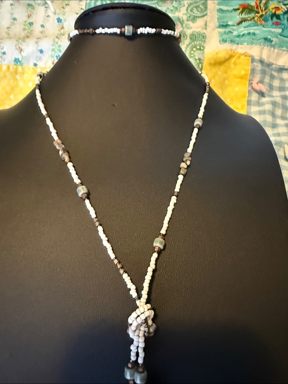 Handmade Bohemian Seed Bead
Necklace With Stones And Fossil. One Of A Kind Piece - Picture 3 of 5